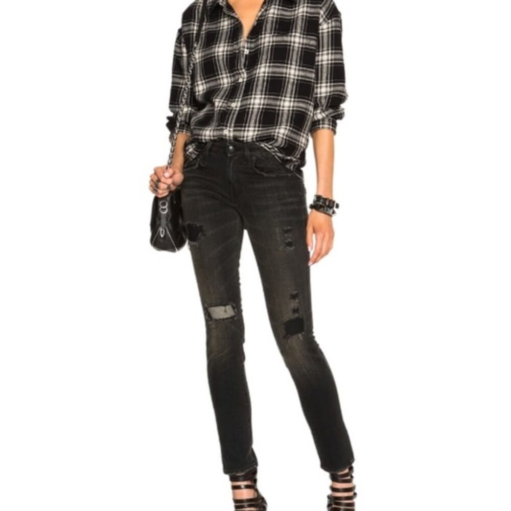 R13 Alison Crop Skinny Jeans in Shredded Black Grunge Rock Casual Women's 27 NWT